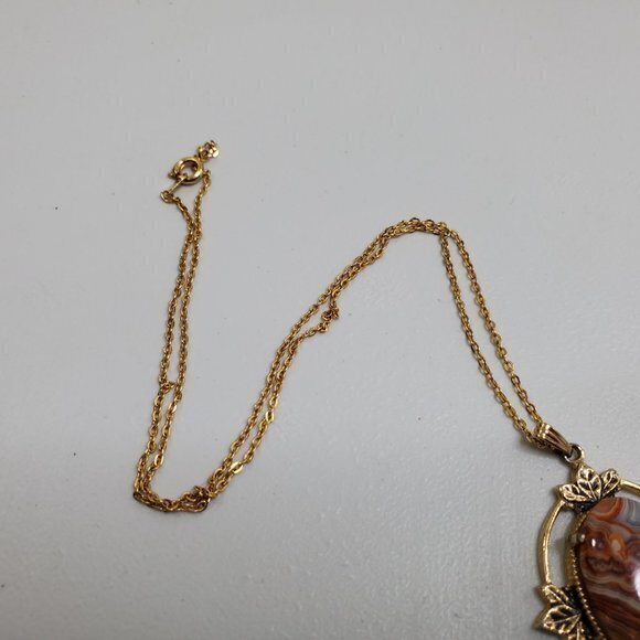 Red Orange Madagascar Agate Necklace‎ Gold Tone Gem - Picture 5 of 7
